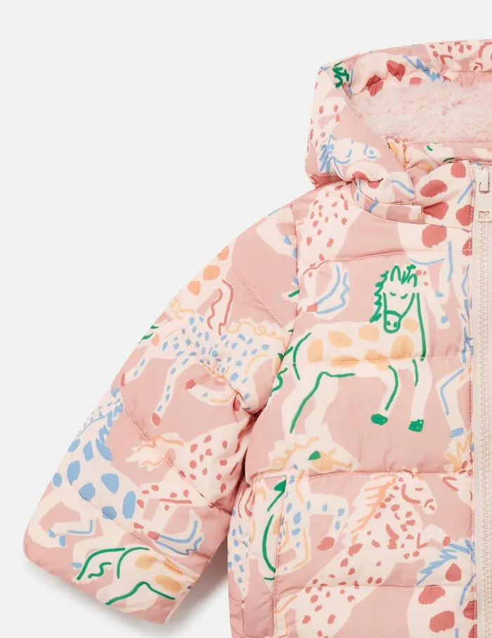 Stella McCartney Baby Girls Kids Horse Print Puffer Coat Peach Pink Stella McCartney Baby Girls Kids Horse Print Puffer Coat Peach Pink