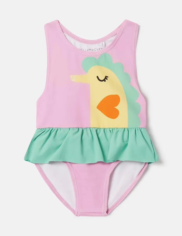 Stella McCartney Baby Girls Kids Seahorse Print Frill Swimsuit Pink