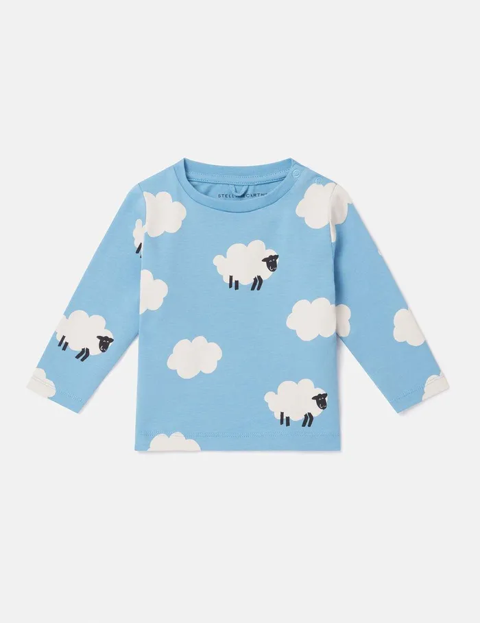 Stella McCartney Baby Girls Kids Sheep Pattern LongSleeve TShirt Blue And White