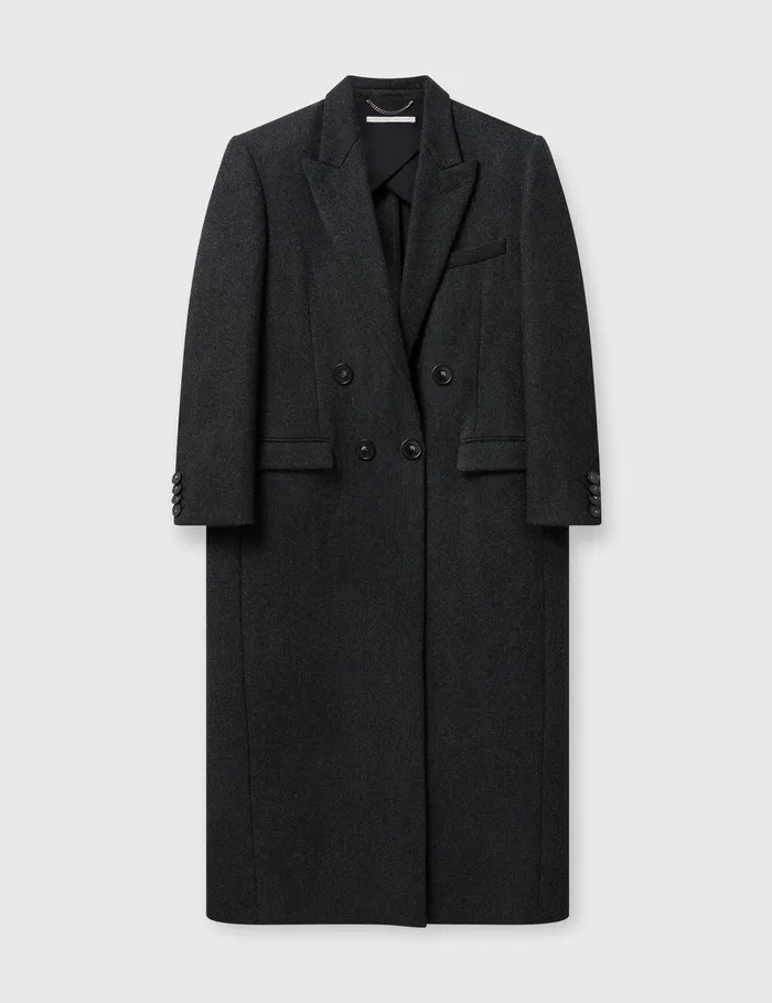 Stella McCartney Coats And Jackets Women DoubleBreasted Long Wool Coat Concrete