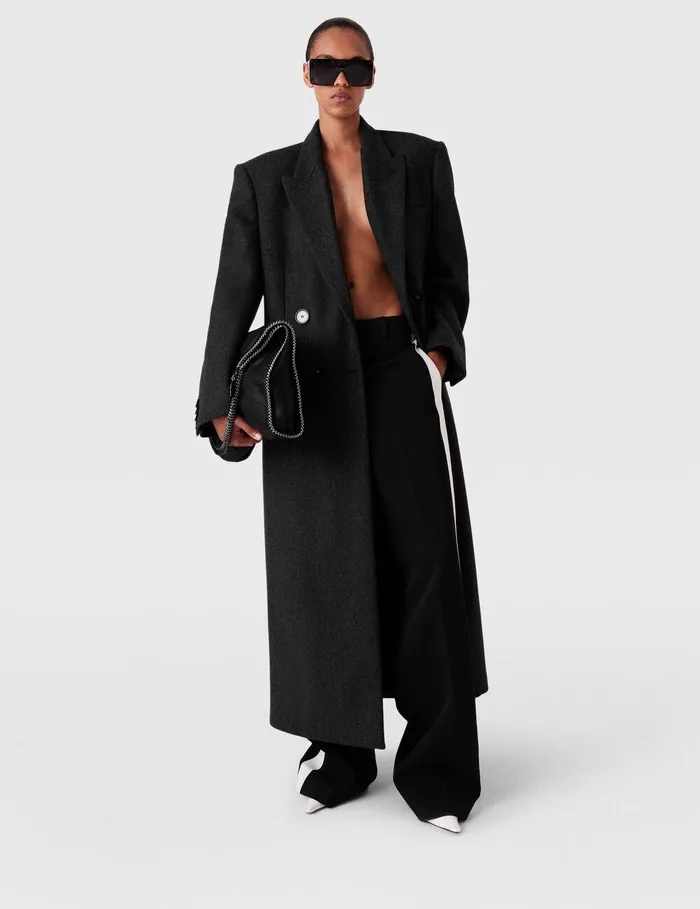 Stella McCartney Coats And Jackets Women DoubleBreasted Long Wool Coat Concrete Stella McCartney Coats And Jackets Women DoubleBreasted Long Wool Coat Concrete