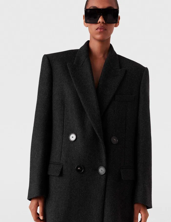 Stella McCartney Coats And Jackets Women DoubleBreasted Long Wool Coat Concrete Stella McCartney Coats And Jackets Women DoubleBreasted Long Wool Coat Concrete