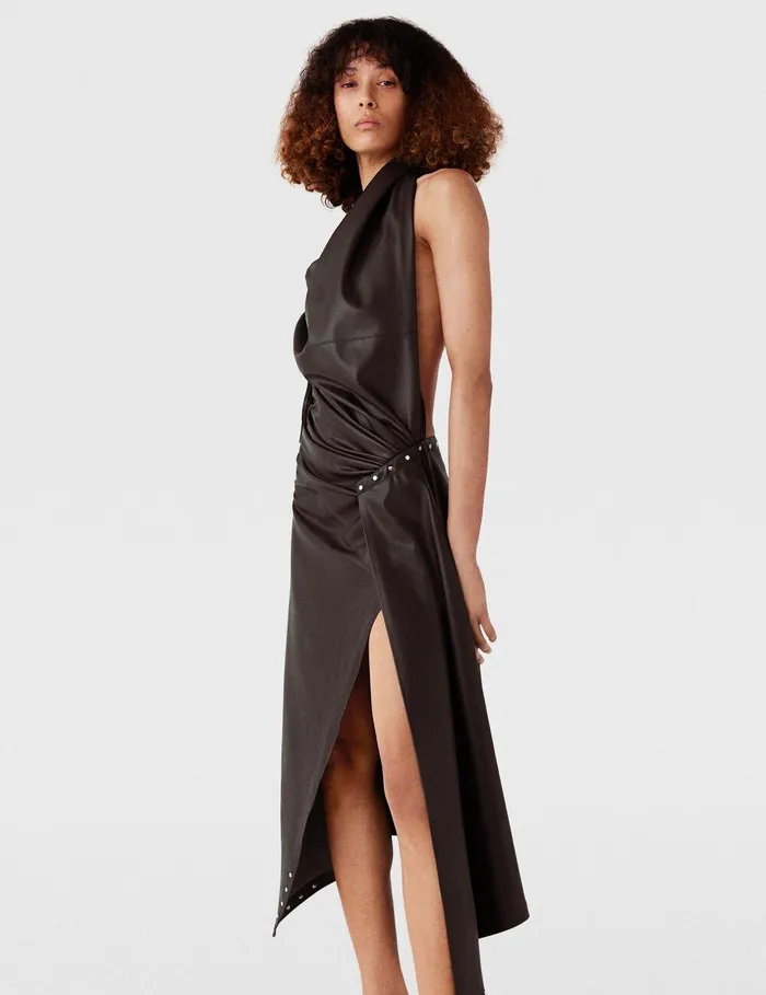 Stella McCartney Dresses Women Asymmetric Layered Midi Dress Mocha Brown Stella McCartney Dresses Women Asymmetric Layered Midi Dress Mocha Brown