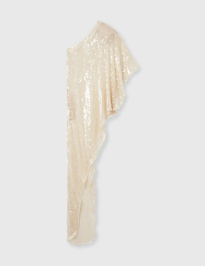Stella McCartney Dresses Women OneSleeve Sequin Dress Cream Stella McCartney Dresses Women OneSleeve Sequin Dress Cream