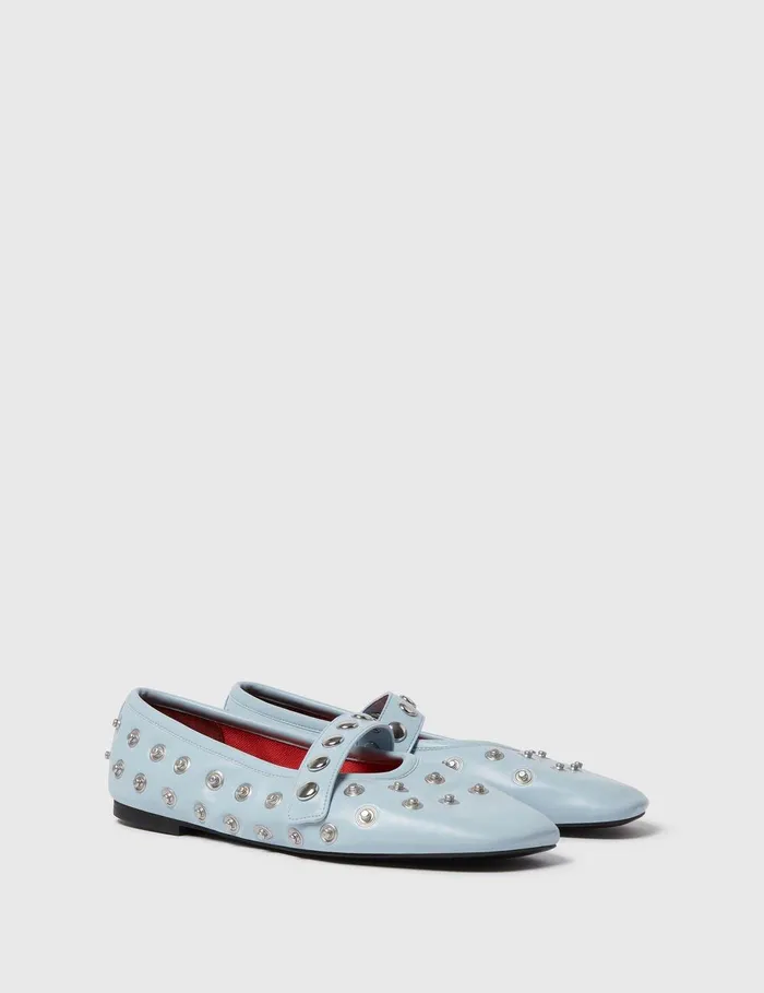 Stella McCartney Flats Women Ryder PopperStudded Ballet Flats Dusty Blue Stella McCartney Flats Women Ryder PopperStudded Ballet Flats Dusty Blue