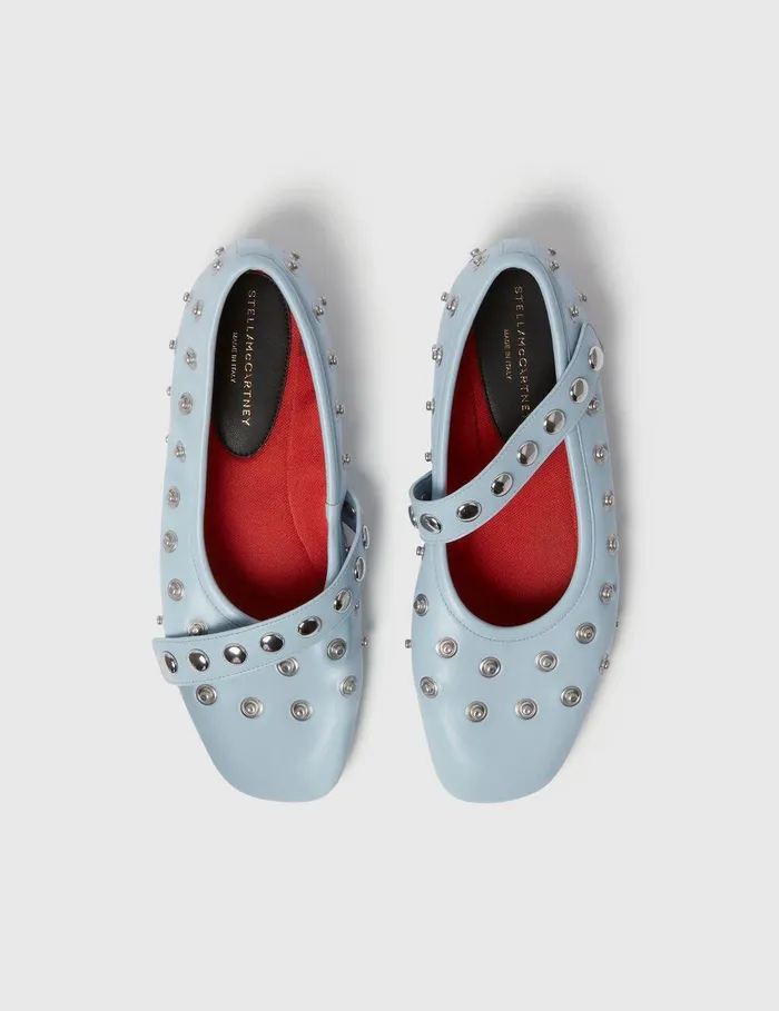 Stella McCartney Flats Women Ryder PopperStudded Ballet Flats Dusty Blue Stella McCartney Flats Women Ryder PopperStudded Ballet Flats Dusty Blue