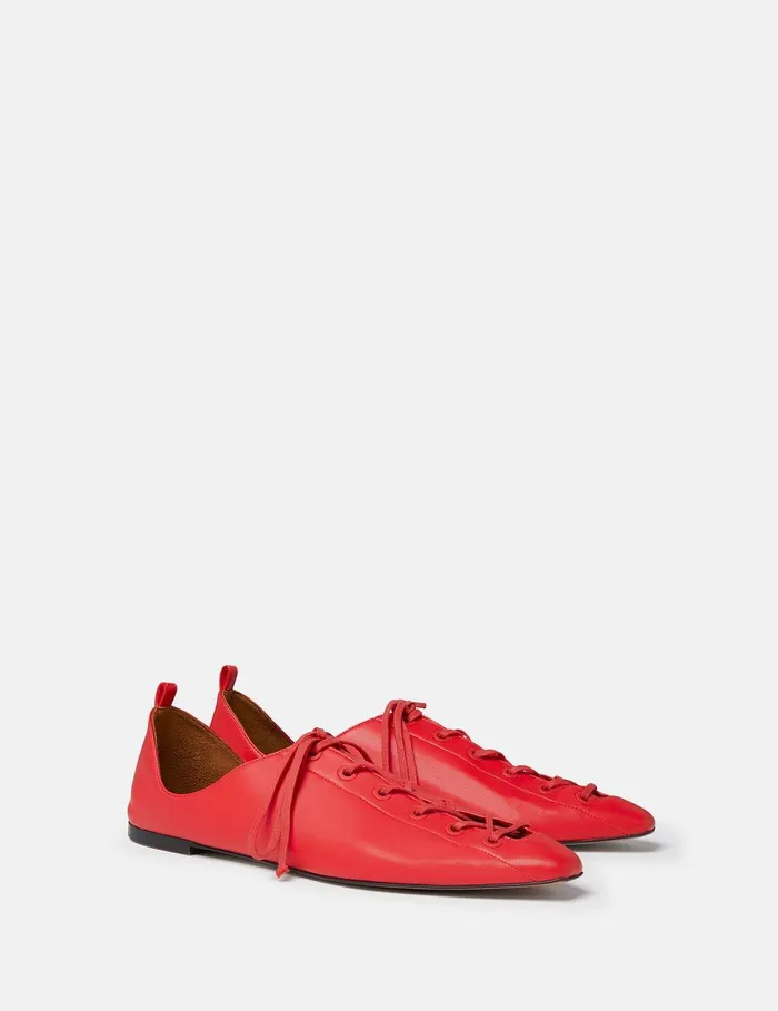 Stella McCartney Flats Women Terra Laced Alter Mat Ballerina Flats Lipstick Red Stella McCartney Flats Women Terra Laced Alter Mat Ballerina Flats Lipstick Red