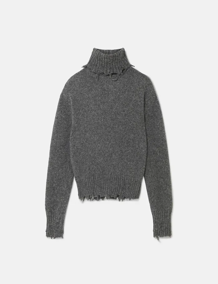 Stella McCartney Knitwear Women Distressed Turtleneck Jumper Charcoal Grey