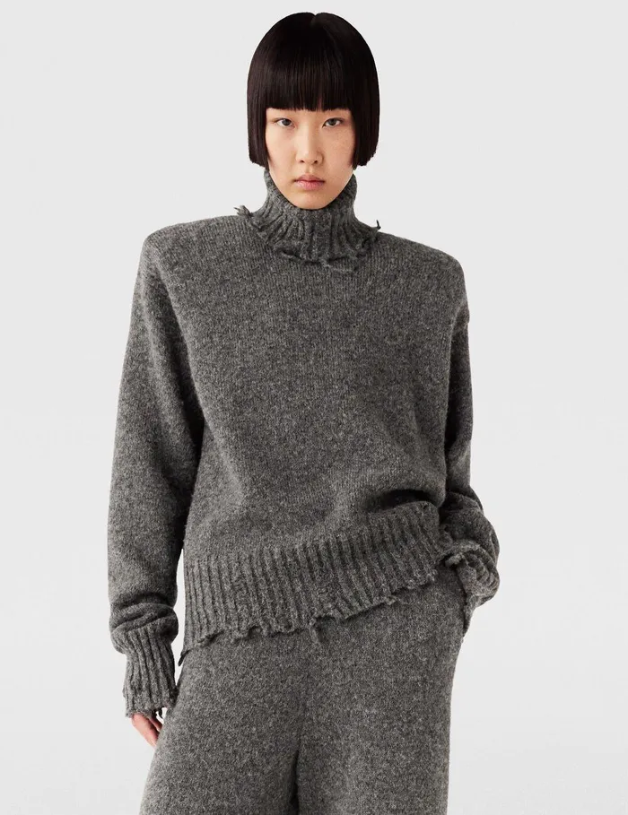 Stella McCartney Knitwear Women Distressed Turtleneck Jumper Charcoal Grey Stella McCartney Knitwear Women Distressed Turtleneck Jumper Charcoal Grey