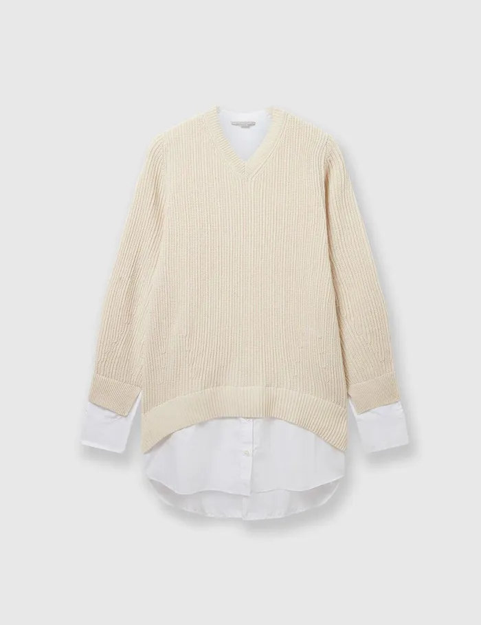 Stella McCartney Knitwear Women Hybrid Shirting VNeck Sweater Natural