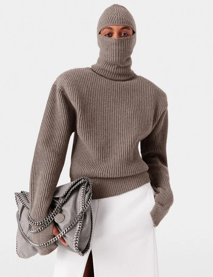 Stella McCartney Knitwear Women Ribbed Balaclava Taupe Brown Stella McCartney Knitwear Women Ribbed Balaclava Taupe Brown