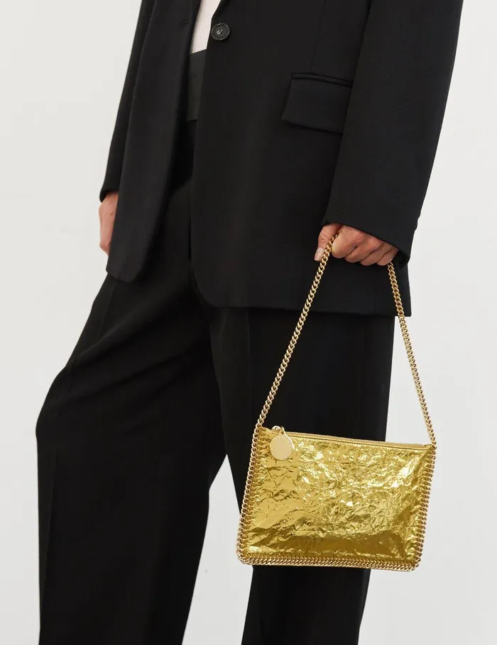 Stella McCartney Mini Bags And Clutches Women Crinkled Metallic Falabella Wallet Crossbody Bag Gold Stella McCartney Mini Bags And Clutches Women Crinkled Metallic Falabella Wallet Crossbody Bag Gold