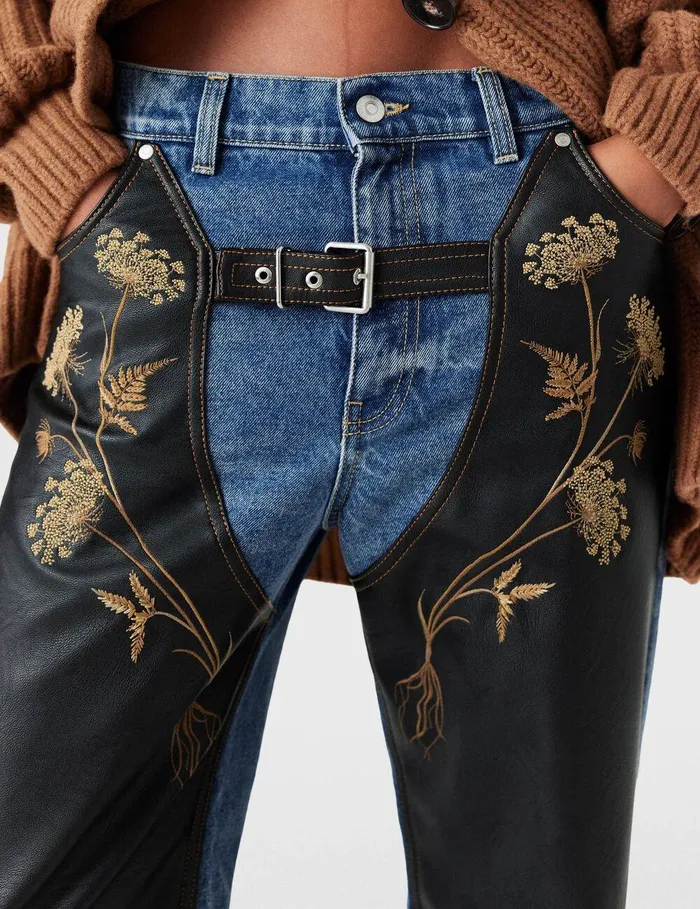 Stella McCartney Pants And Shorts Women Chaps Embroidered StraightLeg Jeans Blue Stella McCartney Pants And Shorts Women Chaps Embroidered StraightLeg Jeans Blue
