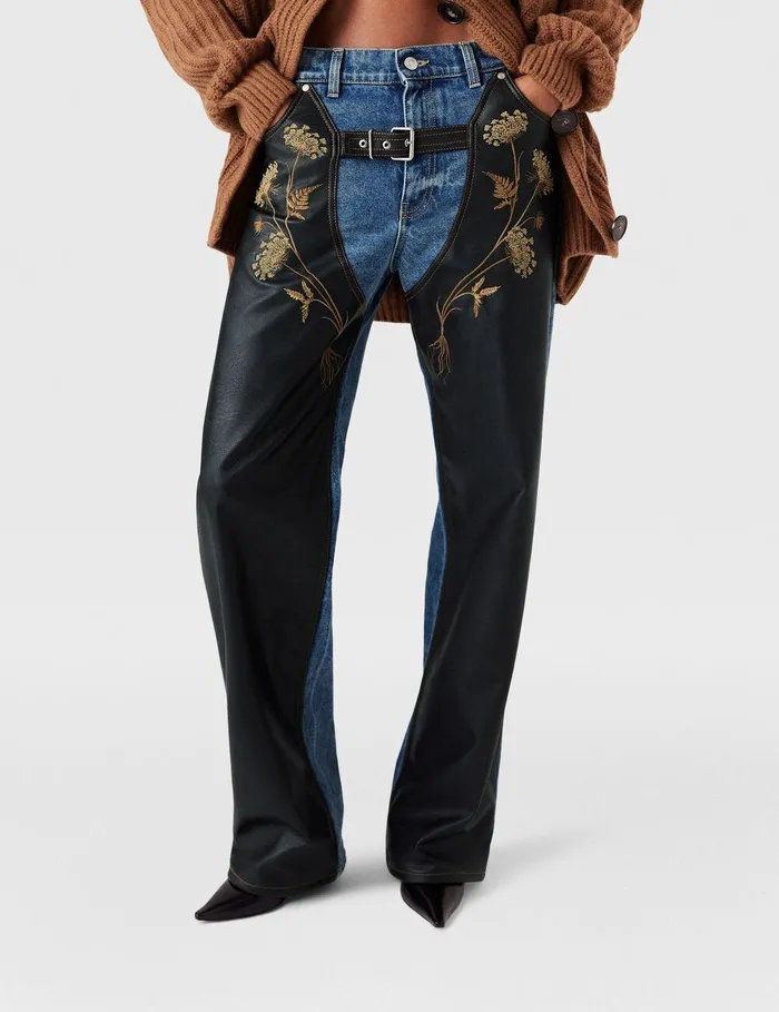 Stella McCartney Pants And Shorts Women Chaps Embroidered StraightLeg Jeans Blue Stella McCartney Pants And Shorts Women Chaps Embroidered StraightLeg Jeans Blue