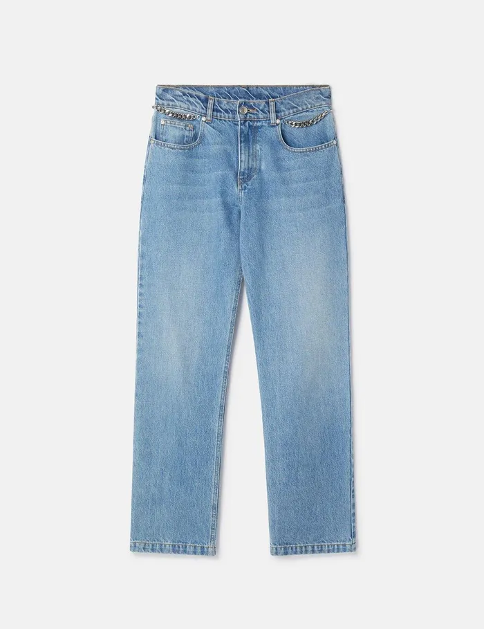 Stella McCartney Pants And Shorts Women Falabella Chain Light Wash Cropped Jeans Charcoal Grey Stella McCartney Pants And Shorts Women Falabella Chain Light Wash Cropped Jeans Charcoal Grey