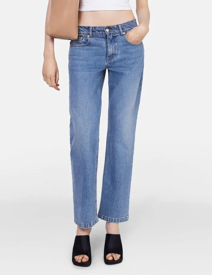 Stella McCartney Pants And Shorts Women Falabella Chain Light Wash Cropped Jeans Charcoal Grey Stella McCartney Pants And Shorts Women Falabella Chain Light Wash Cropped Jeans Charcoal Grey
