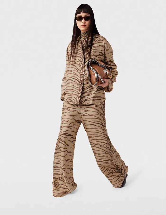 Stella McCartney Pants And Shorts Women Tiger Print HighRise WideLeg Pants Natural Tiger Print Stella McCartney Pants And Shorts Women Tiger Print HighRise WideLeg Pants Natural Tiger Print