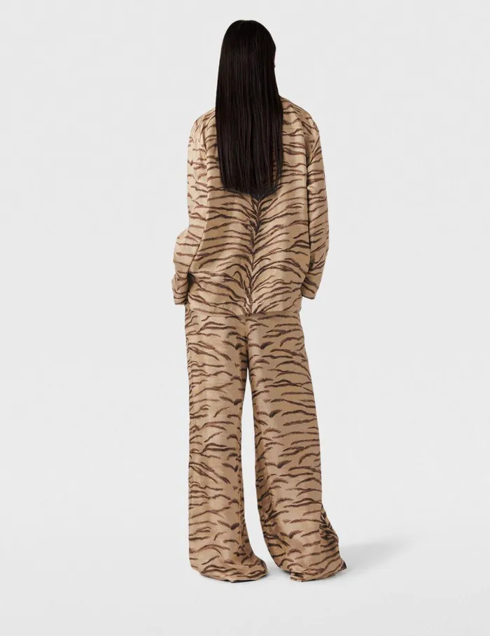 Stella McCartney Pants And Shorts Women Tiger Print HighRise WideLeg Pants Natural Tiger Print Stella McCartney Pants And Shorts Women Tiger Print HighRise WideLeg Pants Natural Tiger Print