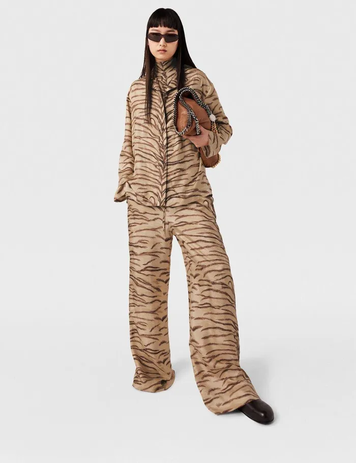 Stella McCartney Pants And Shorts Women Tiger Print HighRise WideLeg Pants Natural Tiger Print Stella McCartney Pants And Shorts Women Tiger Print HighRise WideLeg Pants Natural Tiger Print