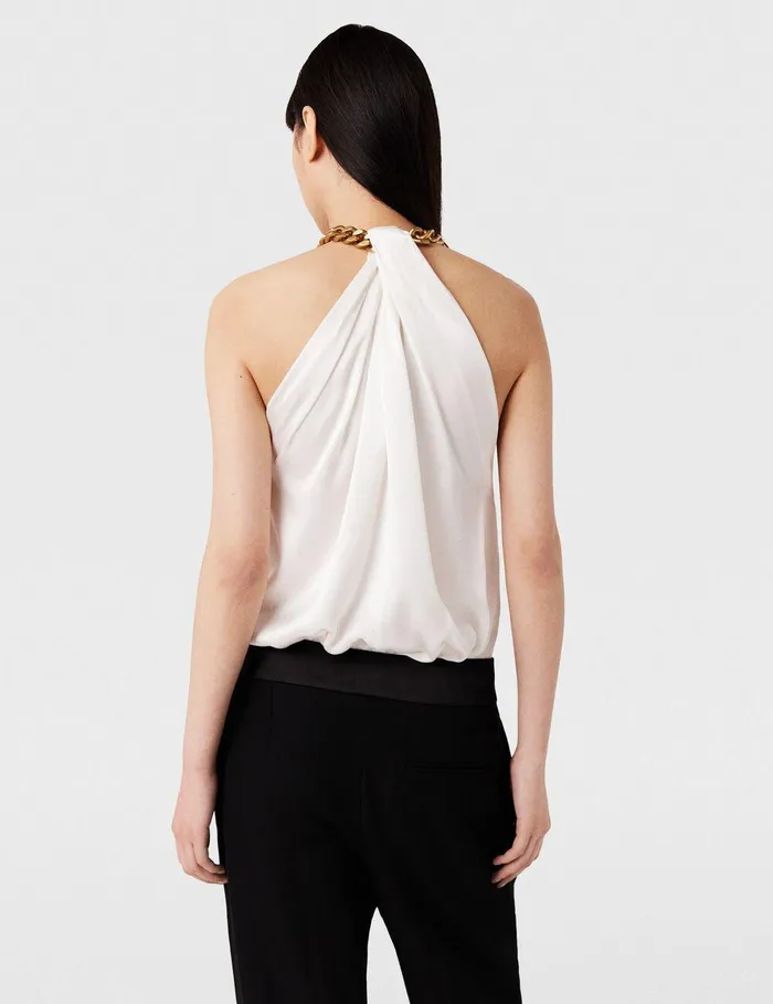 Stella McCartney Shirts And Tops Women Chain Halterneck Satin Top Pure White Stella McCartney Shirts And Tops Women Chain Halterneck Satin Top Pure White