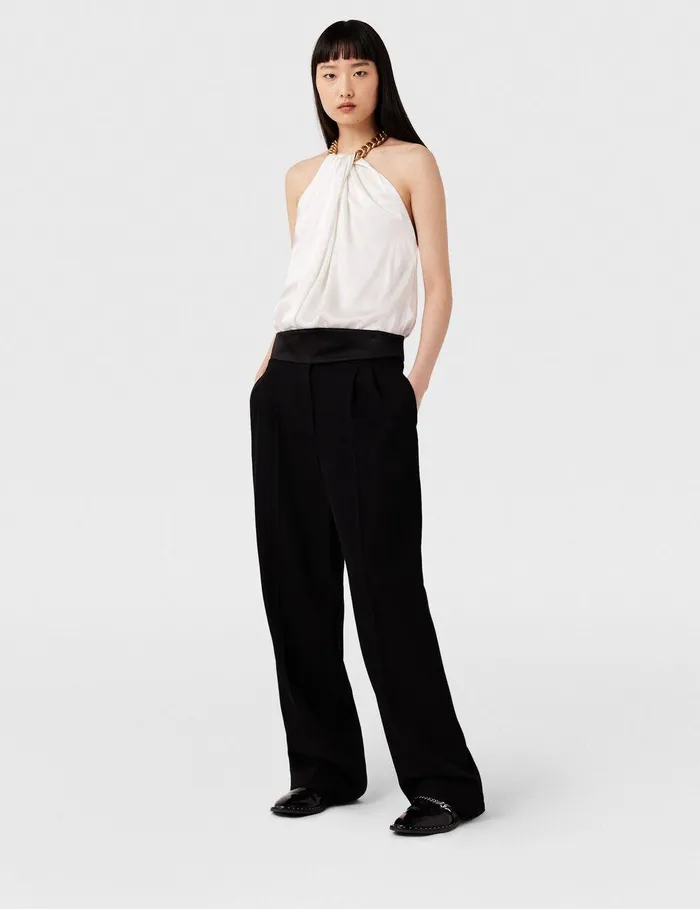 Stella McCartney Shirts And Tops Women Chain Halterneck Satin Top Pure White Stella McCartney Shirts And Tops Women Chain Halterneck Satin Top Pure White