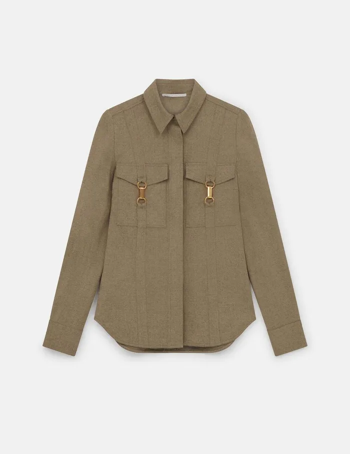 Stella McCartney Shirts And Tops Women ClaspEmbellished Wool Shirt Light Moss Beige Stella McCartney Shirts And Tops Women ClaspEmbellished Wool Shirt Light Moss Beige