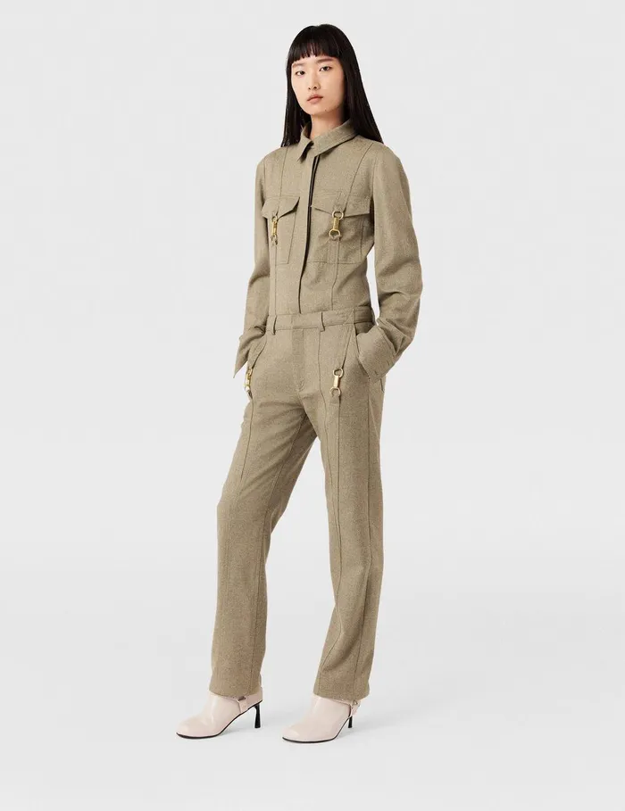 Stella McCartney Shirts And Tops Women ClaspEmbellished Wool Shirt Light Moss Beige Stella McCartney Shirts And Tops Women ClaspEmbellished Wool Shirt Light Moss Beige