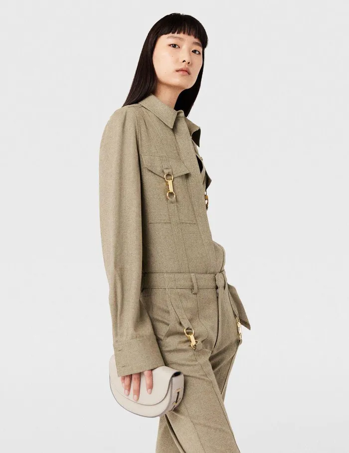 Stella McCartney Shirts And Tops Women ClaspEmbellished Wool Shirt Light Moss Beige Stella McCartney Shirts And Tops Women ClaspEmbellished Wool Shirt Light Moss Beige