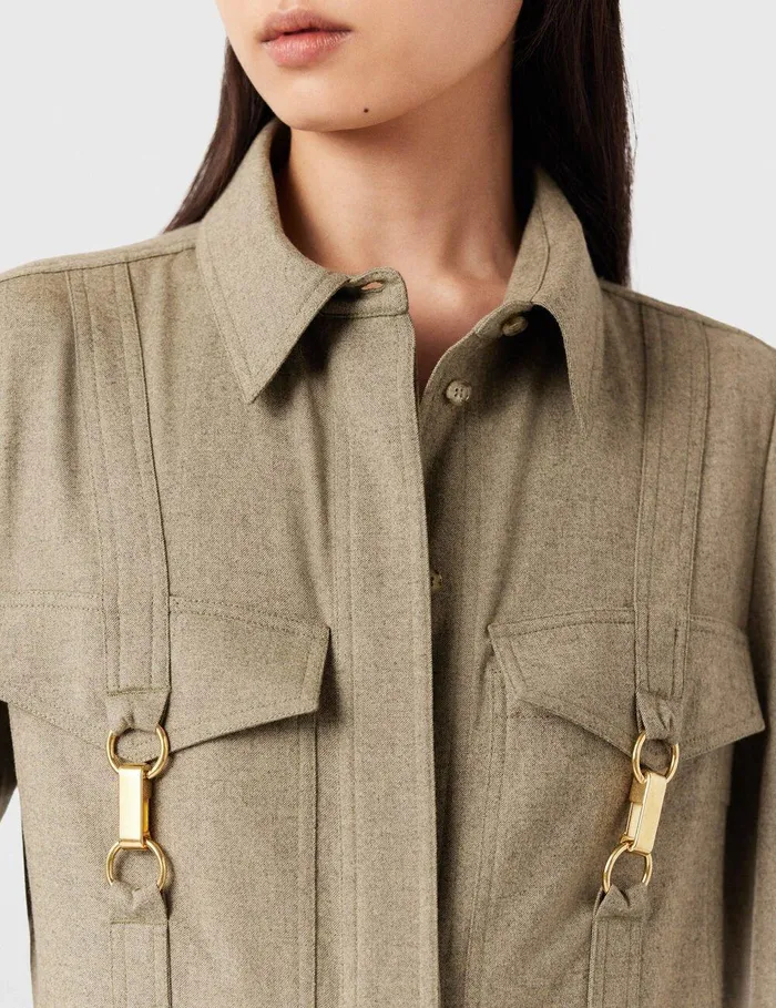 Stella McCartney Shirts And Tops Women ClaspEmbellished Wool Shirt Light Moss Beige Stella McCartney Shirts And Tops Women ClaspEmbellished Wool Shirt Light Moss Beige