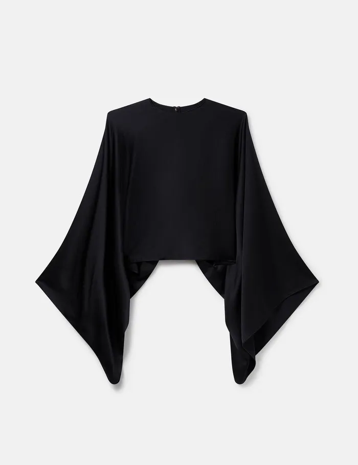 Stella McCartney Shirts And Tops Women Flared Sleeve Satin Top Midnight Black Stella McCartney Shirts And Tops Women Flared Sleeve Satin Top Midnight Black