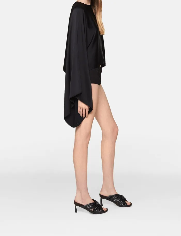 Stella McCartney Shirts And Tops Women Flared Sleeve Satin Top Midnight Black Stella McCartney Shirts And Tops Women Flared Sleeve Satin Top Midnight Black