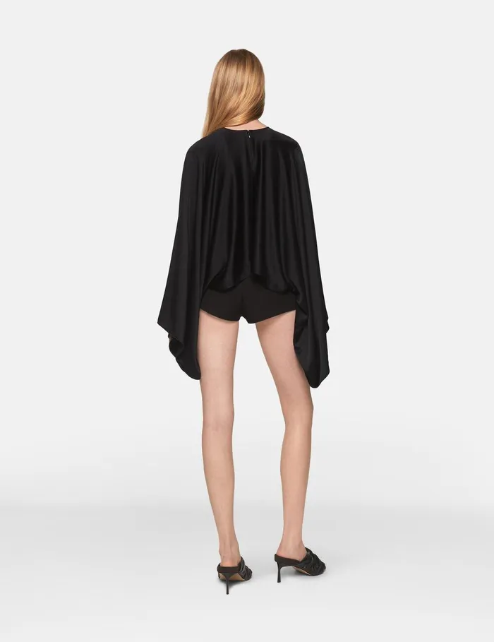 Stella McCartney Shirts And Tops Women Flared Sleeve Satin Top Midnight Black Stella McCartney Shirts And Tops Women Flared Sleeve Satin Top Midnight Black
