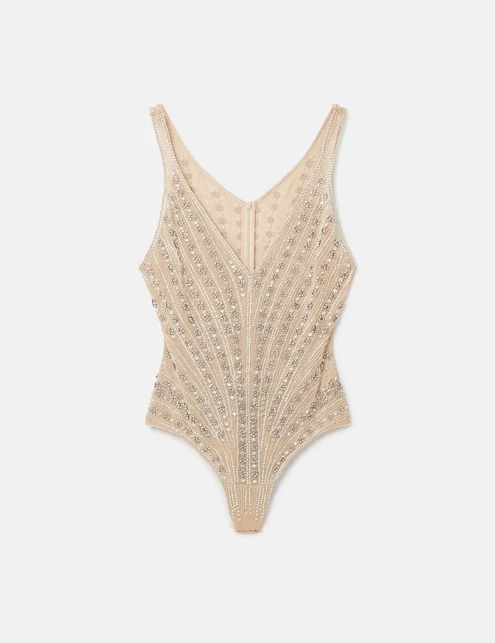 Stella McCartney Shirts And Tops Women Glass BeadEmbellished Bodysuit Nude Beige Stella McCartney Shirts And Tops Women Glass BeadEmbellished Bodysuit Nude Beige