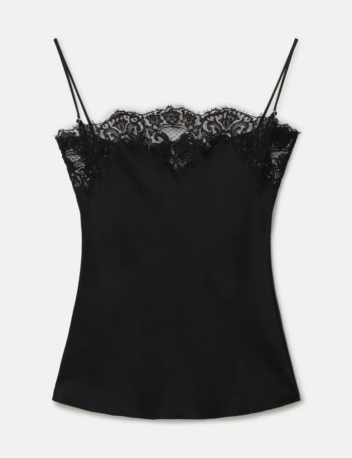 Stella McCartney Shirts And Tops Women Sleeveless Lace Satin Top Charcoal Grey Stella McCartney Shirts And Tops Women Sleeveless Lace Satin Top Charcoal Grey