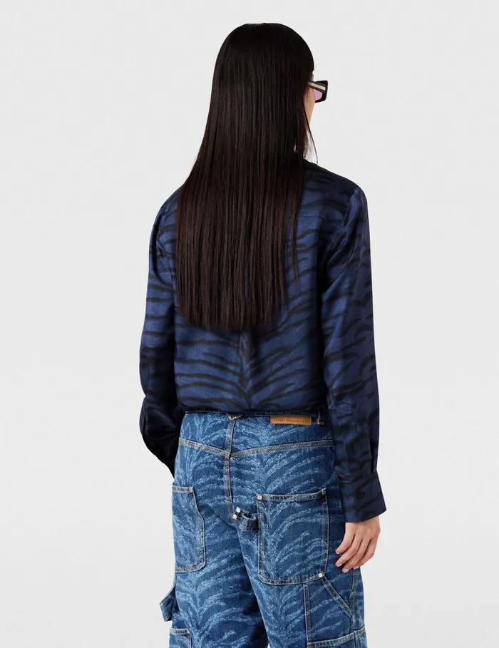 Stella McCartney Shirts And Tops Women Tiger Print Grandfather Collar Shirt Navy Tiger Print Stella McCartney Shirts And Tops Women Tiger Print Grandfather Collar Shirt Navy Tiger Print