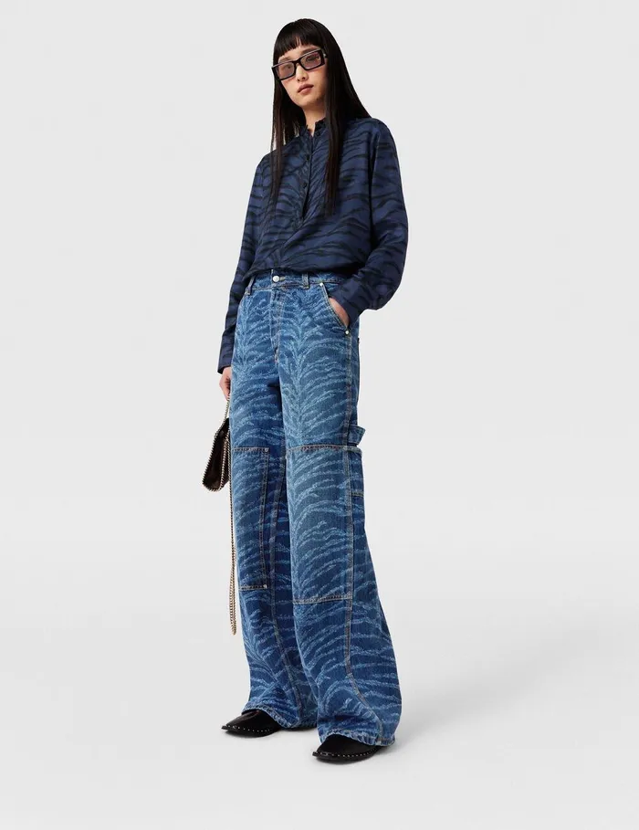 Stella McCartney Shirts And Tops Women Tiger Print Grandfather Collar Shirt Navy Tiger Print Stella McCartney Shirts And Tops Women Tiger Print Grandfather Collar Shirt Navy Tiger Print