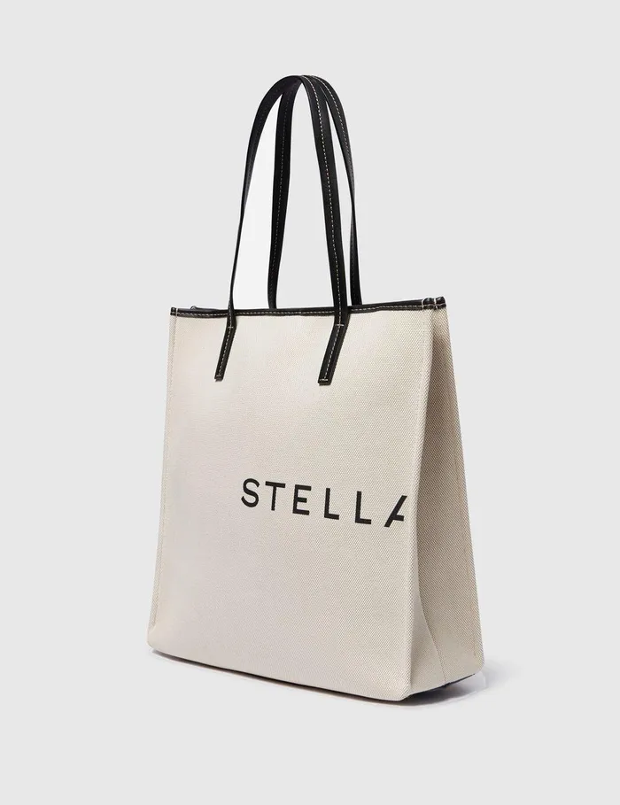 Stella McCartney Shoulder Bags Women SMC Canvas Large Tote Bag Ecru And Black Stella McCartney Shoulder Bags Women SMC Canvas Large Tote Bag Ecru And Black