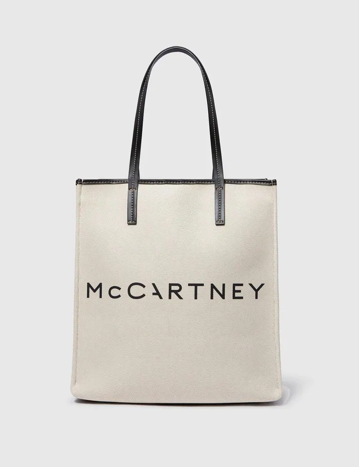 Stella McCartney Shoulder Bags Women SMC Canvas Large Tote Bag Ecru And Black Stella McCartney Shoulder Bags Women SMC Canvas Large Tote Bag Ecru And Black