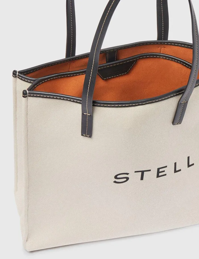 Stella McCartney Shoulder Bags Women SMC Canvas Large Tote Bag Ecru And Black Stella McCartney Shoulder Bags Women SMC Canvas Large Tote Bag Ecru And Black