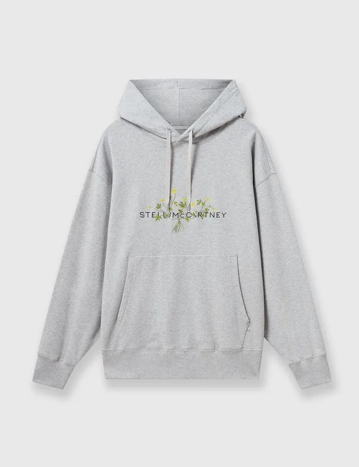 Stella McCartney Sweatshirts And TShirts Women Floral Embroidered Logo Hoodie Grey Melange Stella McCartney Sweatshirts And TShirts Women Floral Embroidered Logo Hoodie Grey Melange