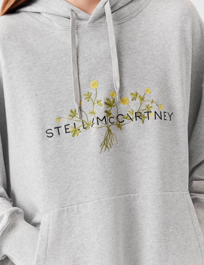 Stella McCartney Sweatshirts And TShirts Women Floral Embroidered Logo Hoodie Grey Melange