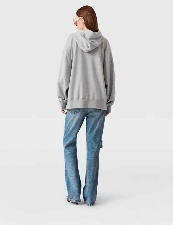 Stella McCartney Sweatshirts And TShirts Women Floral Embroidered Logo Hoodie Grey Melange