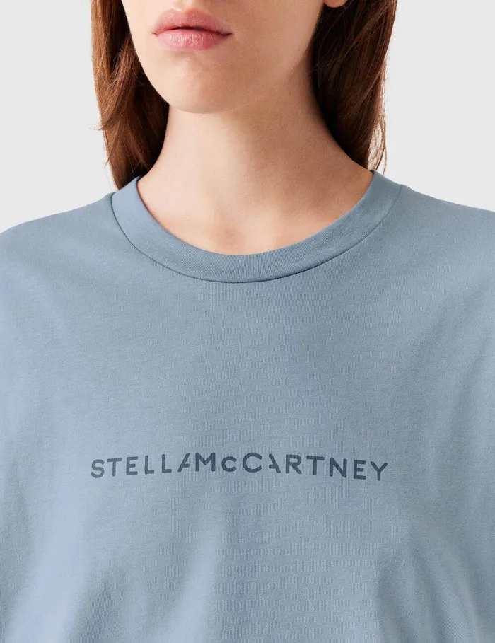 Stella McCartney Sweatshirts And TShirts Women Logo Oversized Cotton TShirt Mineral Blue