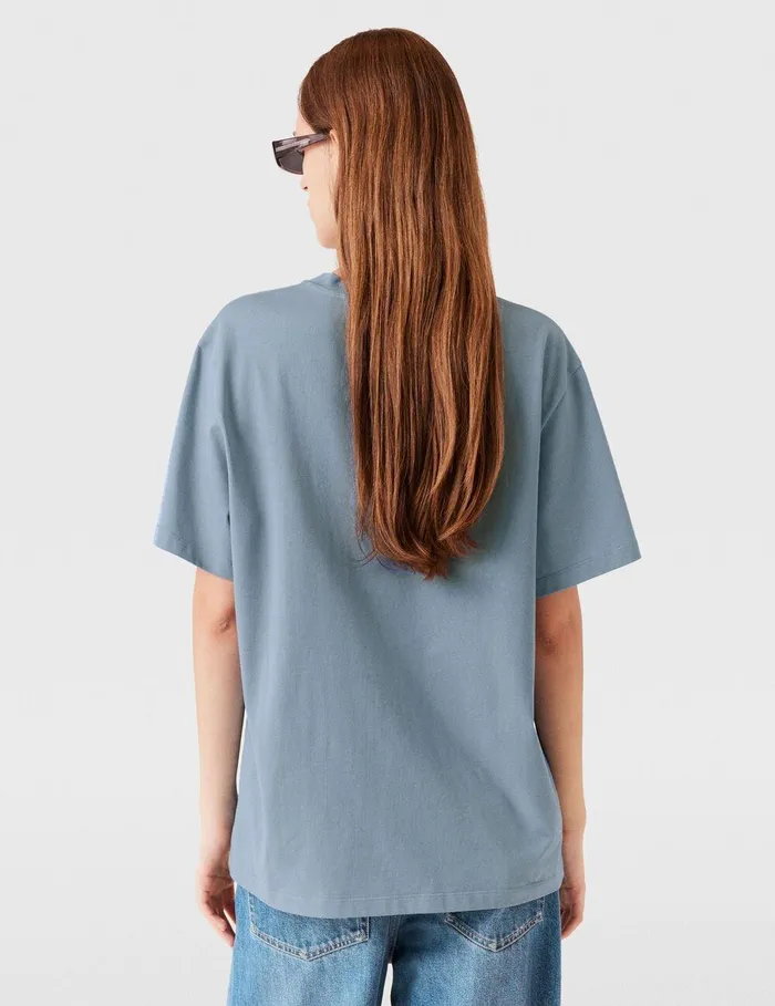 Stella McCartney Sweatshirts And TShirts Women Logo Oversized Cotton TShirt Mineral Blue