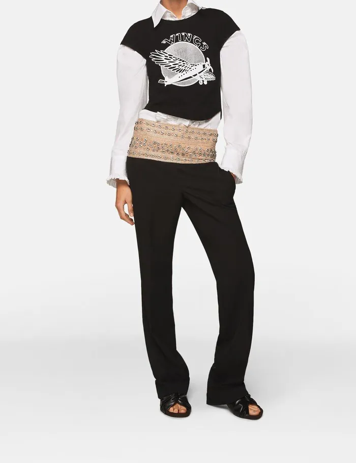 Stella McCartney Tailoring Women CrystalEmbellished Wool Trousers Midnight Black Stella McCartney Tailoring Women CrystalEmbellished Wool Trousers Midnight Black