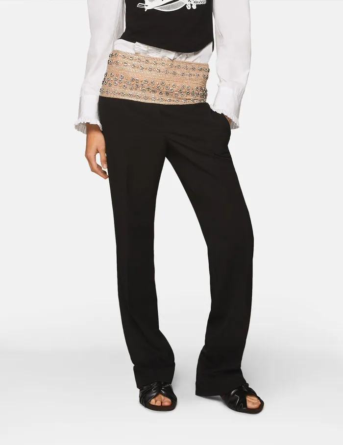 Stella McCartney Tailoring Women CrystalEmbellished Wool Trousers Midnight Black Stella McCartney Tailoring Women CrystalEmbellished Wool Trousers Midnight Black