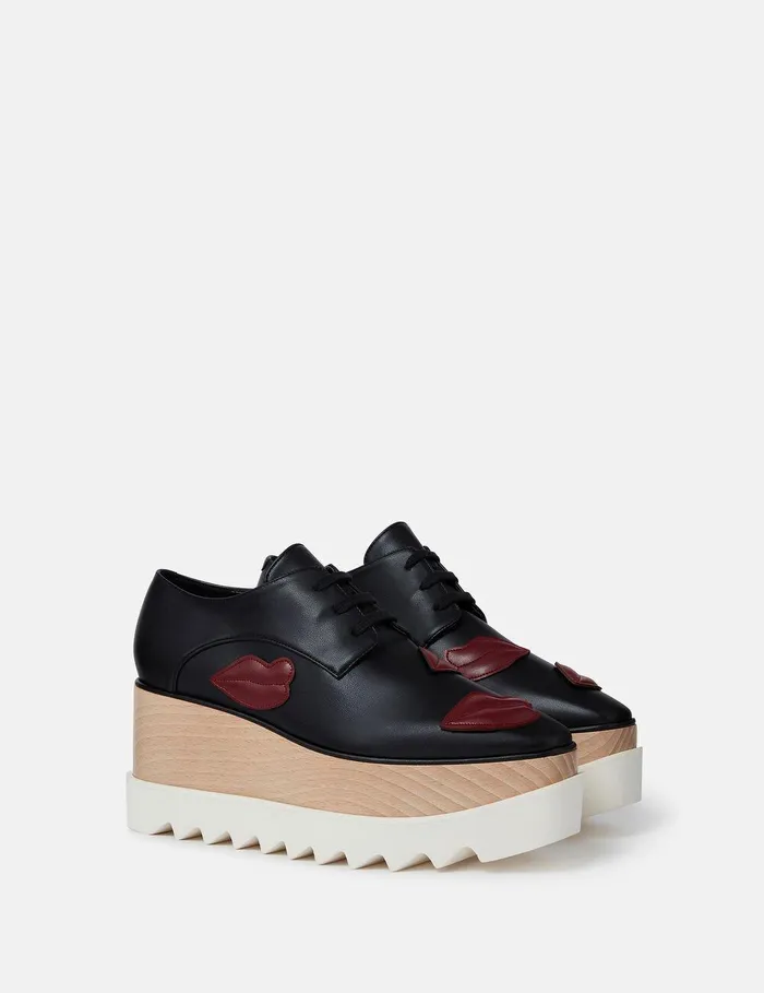 Stella McCartney Wedges Women Elyse Lip Appliqu Platform Shoes Black Stella McCartney Wedges Women Elyse Lip Appliqu Platform Shoes Black