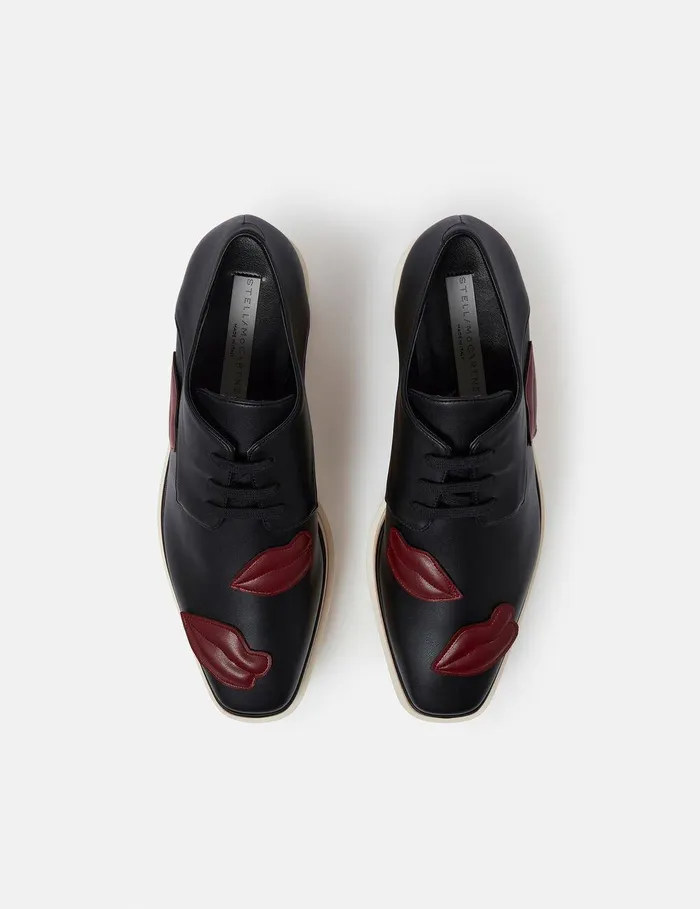 Stella McCartney Wedges Women Elyse Lip Appliqu Platform Shoes Black Stella McCartney Wedges Women Elyse Lip Appliqu Platform Shoes Black