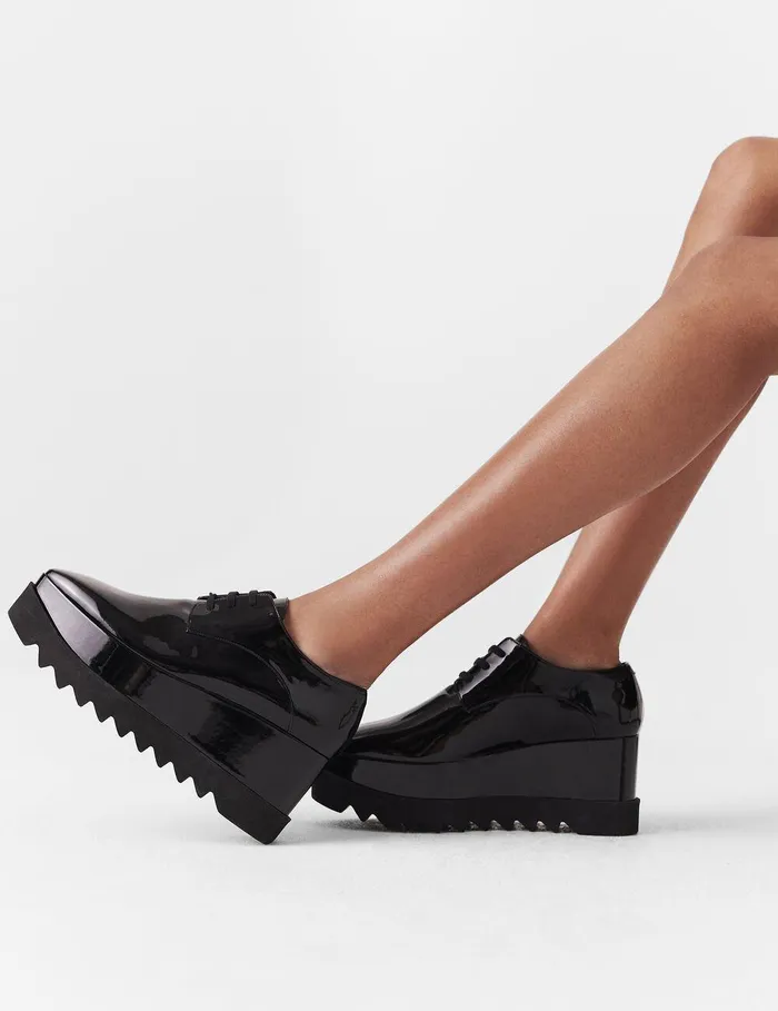 Stella McCartney Wedges Women Limited Edition Elyse Monochrome Platforms Glossy Black Stella McCartney Wedges Women Limited Edition Elyse Monochrome Platforms Glossy Black
