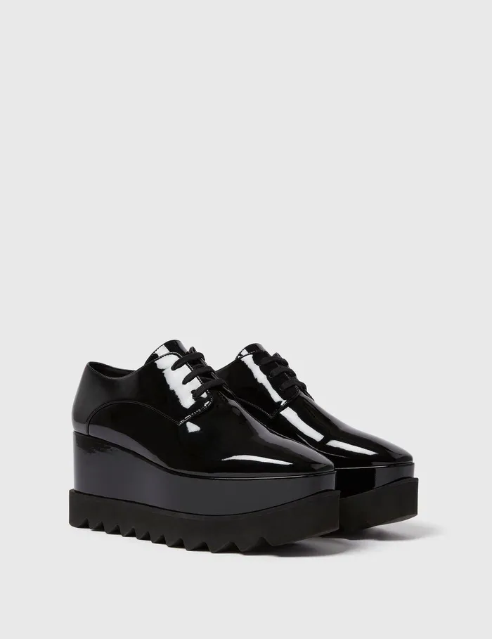 Stella McCartney Wedges Women Limited Edition Elyse Monochrome Platforms Glossy Black Stella McCartney Wedges Women Limited Edition Elyse Monochrome Platforms Glossy Black